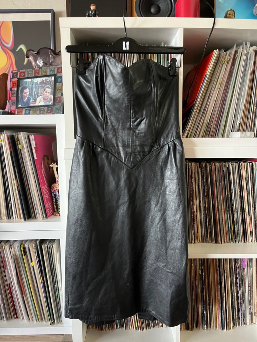 Vintage 80s Firenze Santa Barbara Black Leather Bustier Dress Large Punk Goth